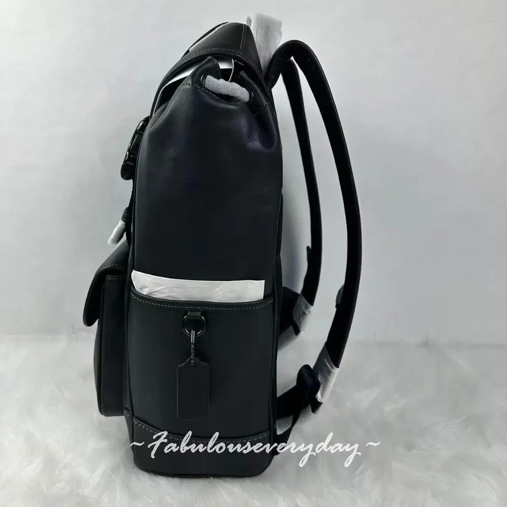 Coach Men's League Flap Backpack Laptop Bag Leather/Gunmetal/Leather CU072 NWT